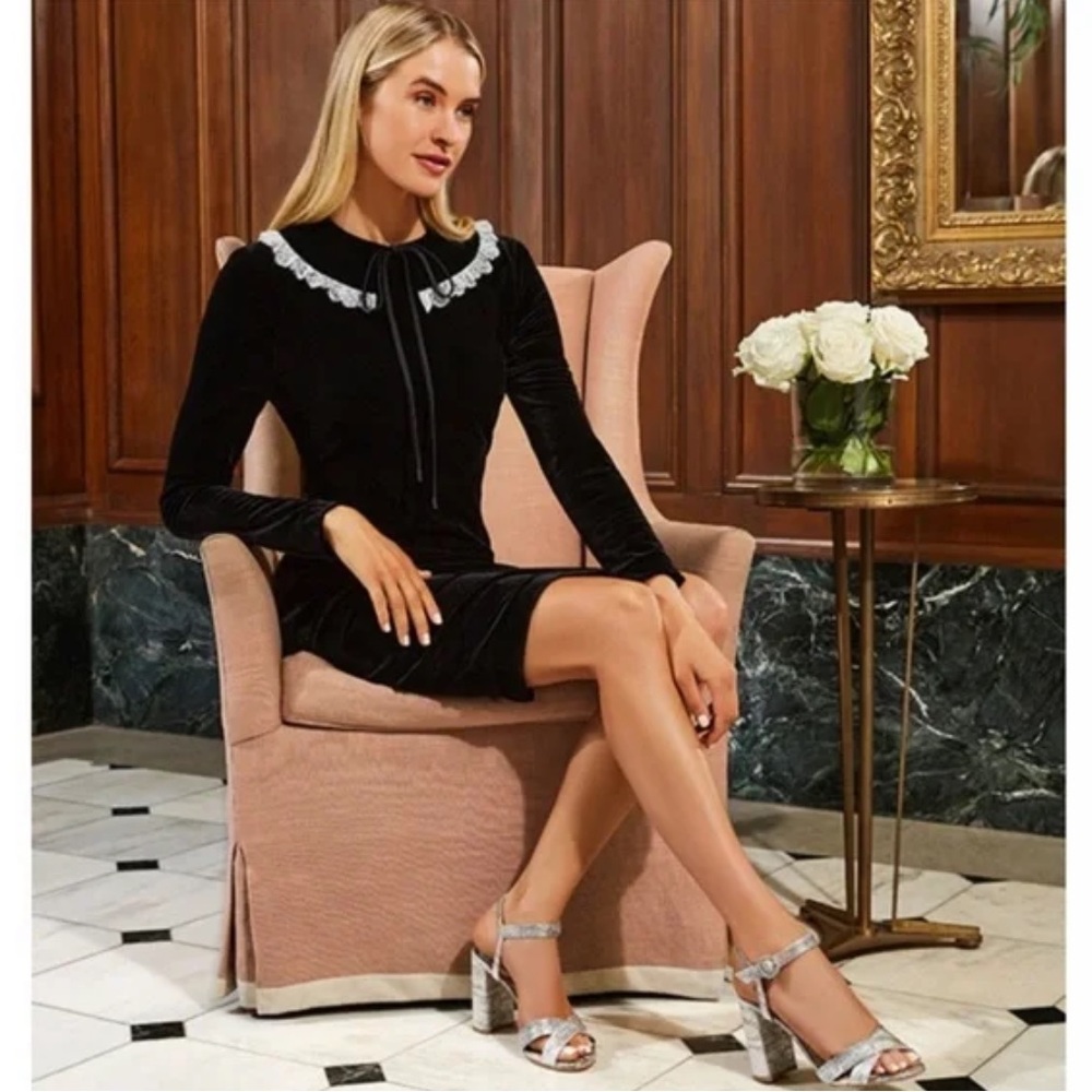 NWT Antonio Melani Esme Velvet Lace Trimmed Peter Pan Collar Sheath Dress